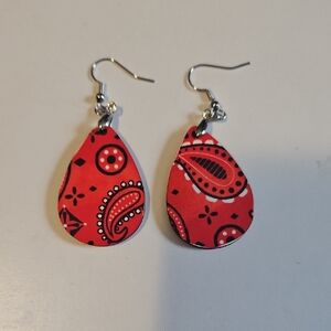Hand Crafted Red Paisley Earrings